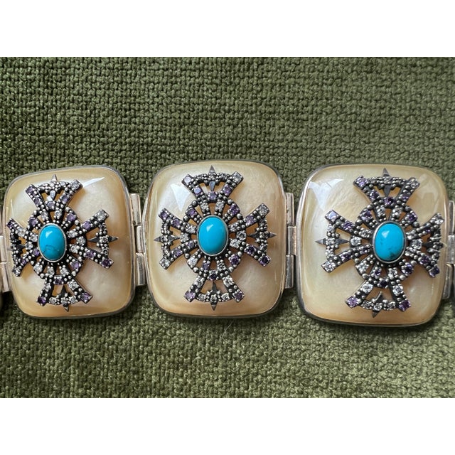 Miriam Salat Morrish Link Resin & Sterling Silver Bracelet Set With White Topaz For Sale - Image 4 of 18