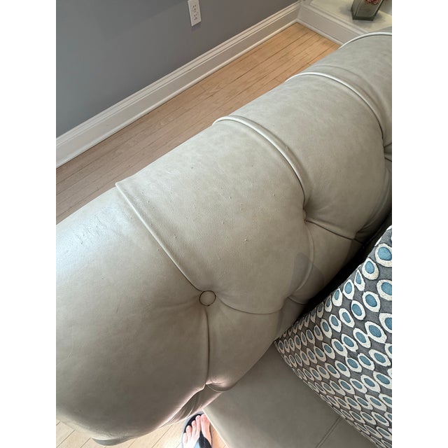 Mitchell Gold Cream-Colored, Leather Chesterfield Sofa For Sale - Image 4 of 8