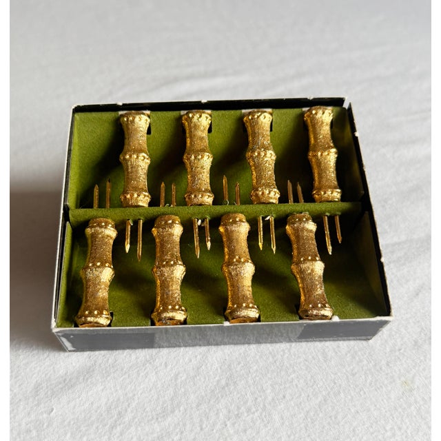 Vintage Hollywood Regency Gilt Bamboo Corn Holders Set of 8 For Sale - Image 9 of 11