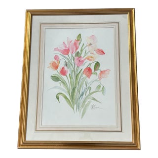 Blooms - Large 1980s Era Original Watercolor on Paper With Fabulous Framing For Sale