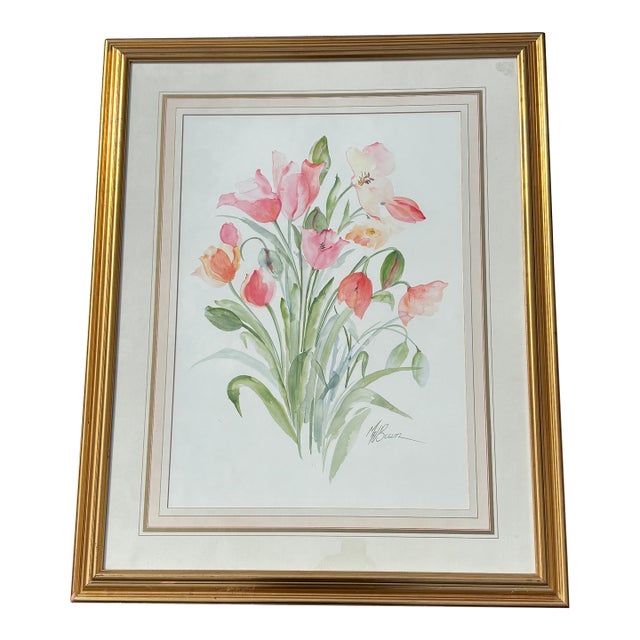 Blooms - Large 1980s Era Original Watercolor on Paper With Fabulous Framing For Sale
