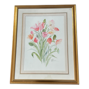 Blooms - Large 1980s Era Original Watercolor on Paper With Fabulous Framing