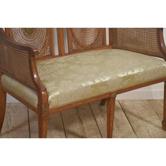 Painted Satinwood and Caned Settee, 1890s For Sale - Image 4 of 10