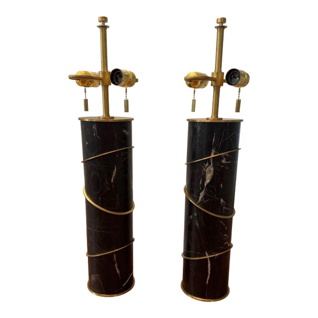 Baker Furniture Black Marble Ring Table Lamp by Thomas Pheasant- Set of 2 For Sale