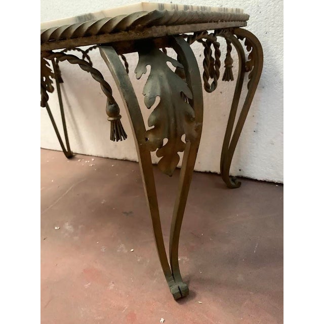 20th Century Hammered Wrought Iron Coffee Table with Breccia Marble Top For Sale - Image 7 of 9