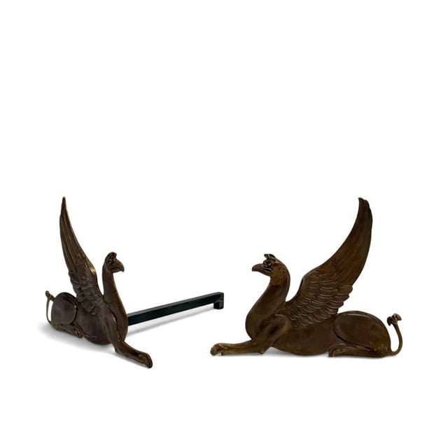 Metal 19th Century Bronze and Wrought Iron Andirons Featuring Griffins, 1880, Set of 2 For Sale - Image 7 of 14