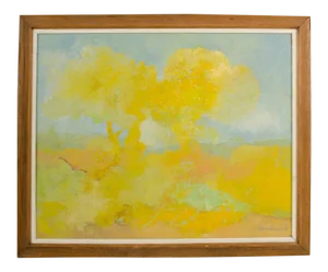 1978 "Two Trees" Abstract Landscape Acrylic Painting by Hans Kline, Framed