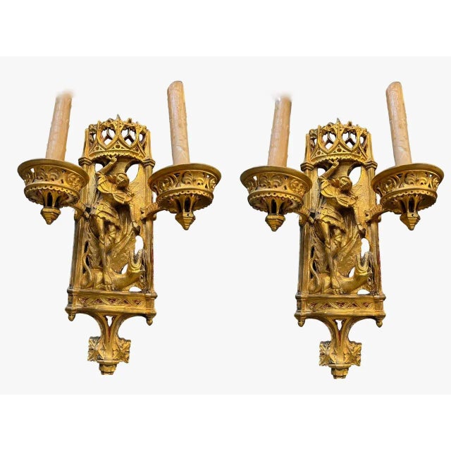 Late 19th Century Caldwell Gothic St Michael Motif Sconces - a Pair For Sale - Image 9 of 9