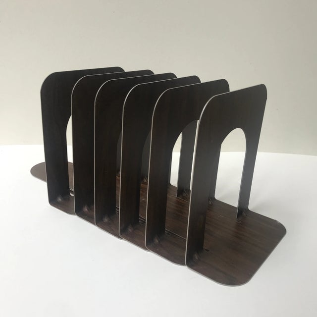Faux Wood Grain Metal Bookends - Set of 2 For Sale - Image 4 of 13