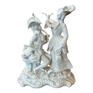 Vintage French Rococo Style Bisque Porcelain Courtship Figures