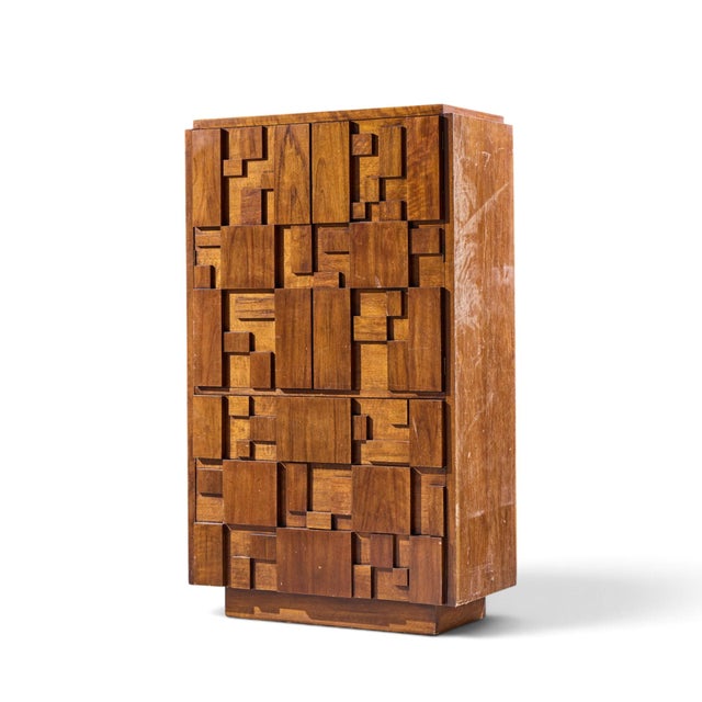 Mid-Century Modern Lane Staccato Brutalist Mid Century Walnut Armoire Dresser For Sale - Image 3 of 11