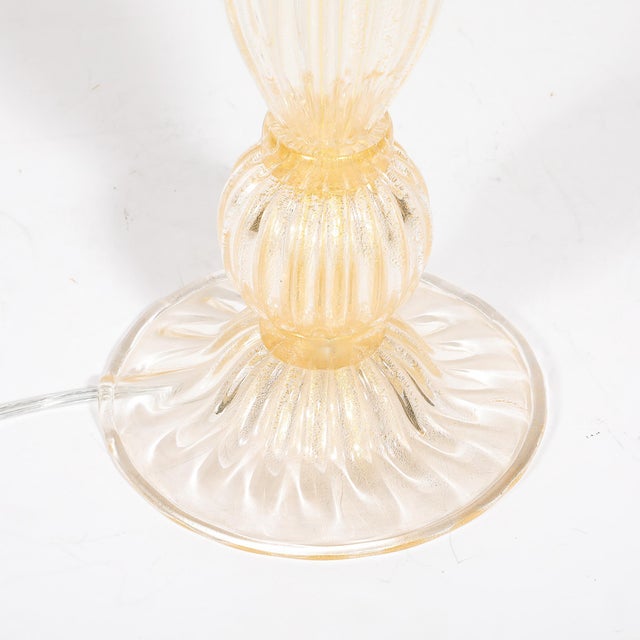 Pair of Modernist Reeded Translucent Glass Table Lamps With 24-Karat Gold Flecks For Sale - Image 12 of 13