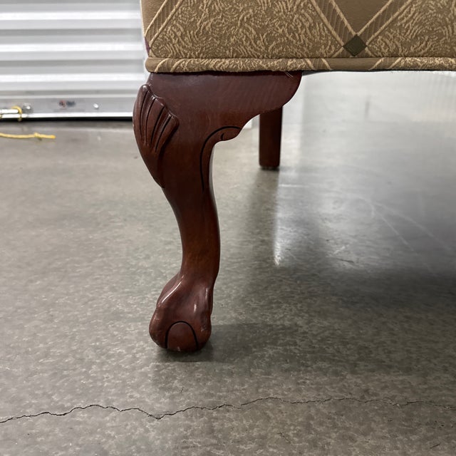 1990s Ethan Allen Wingback Accent Chair With Fringe Trim – Traditional Upholstery For Sale - Image 12 of 12