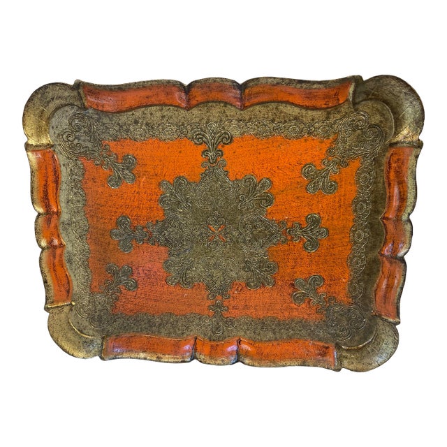 Vintage Rectangular Italian Florentine Gilt Wood Tray For Sale