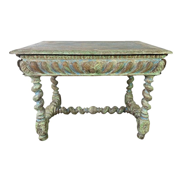 Antique Spanish Colonial Style Carved Writing Table With Drawer | Chairish