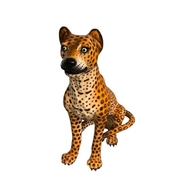 Vintage Italian Glazed Ceramic Leopard Statue For Sale In West Palm - Image 6 of 12