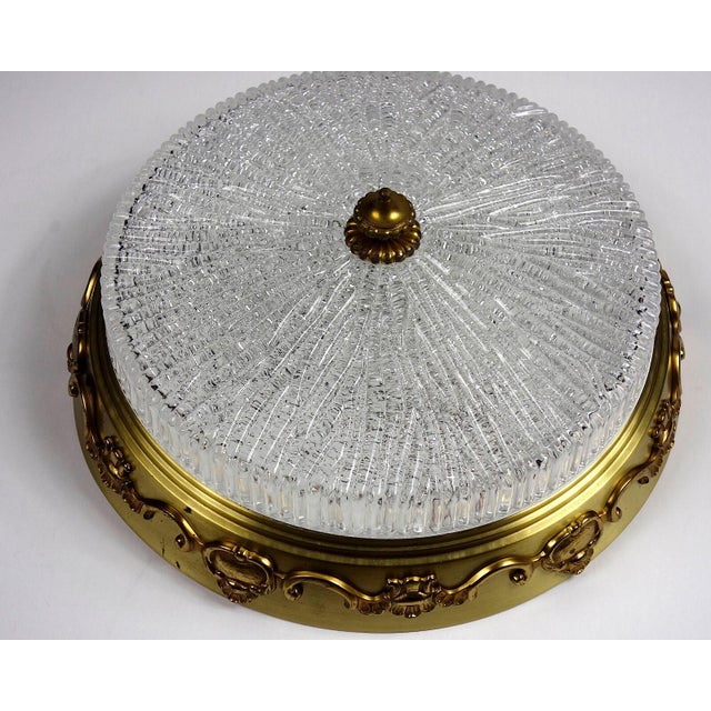 Brass and Crystal Glass Three-Light Ceiling Lamp from Kaiser, 1940s For Sale - Image 9 of 13