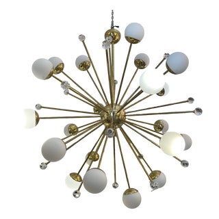 Sputnik Lamp with White Balls and Crystal, 1950s For Sale