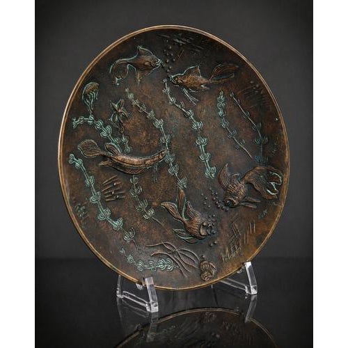 1930s Vintage Art Deco Bronze Tray with Aquatic Motif by Gunnar Nylund, Sweden, 1930s For Sale - Image 5 of 9