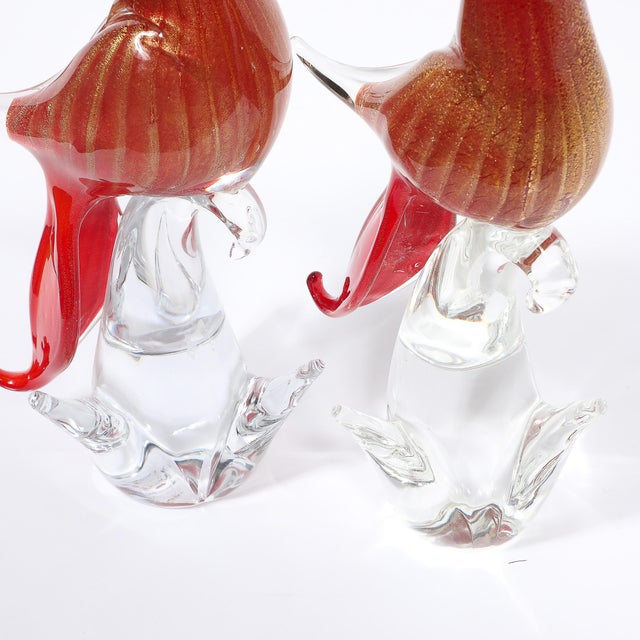 Pair of Mid-Century Vermillion Murano Glass Dove Sculptures With 24k Gold Flecks For Sale - Image 11 of 12