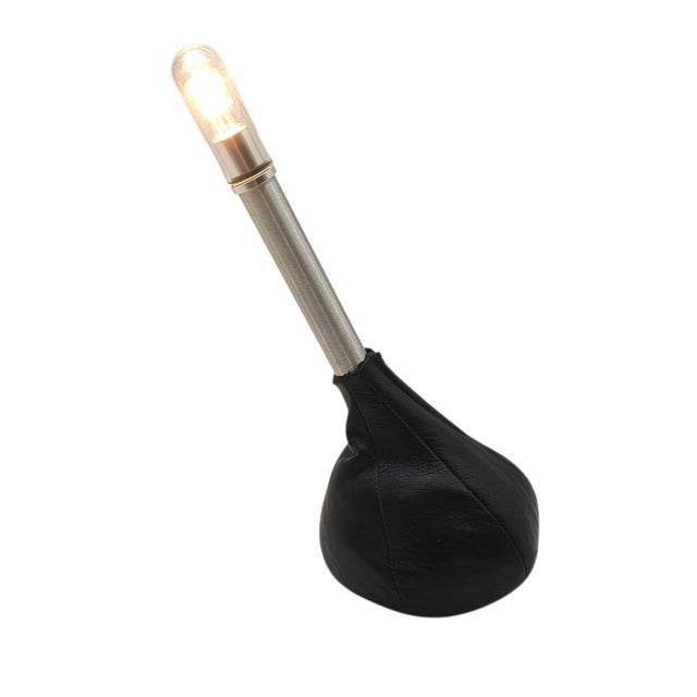 Pablo Pardo 1990s Postmodern Piccola Lamp in Black Leather and Aluminum For Sale In San Francisco - Image 6 of 9