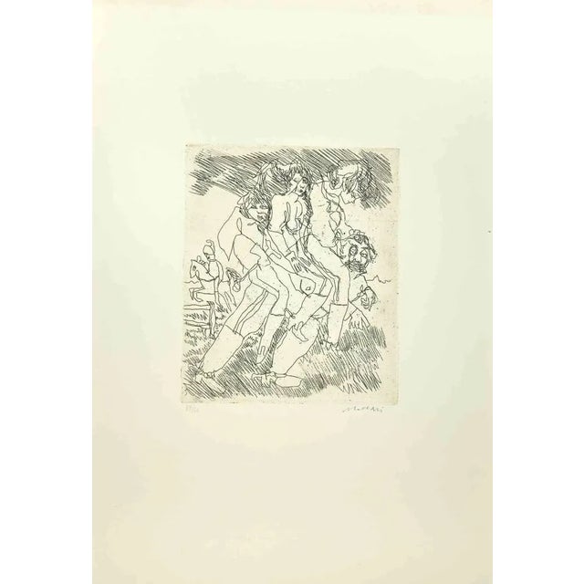 Figures is an Etching and Drypoint realized by Mino Maccari in the Mid-20th Century. Hand-signed in the lower right part....