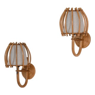 Contemporary Pair of Bent Rattan Wall Sconce For Sale