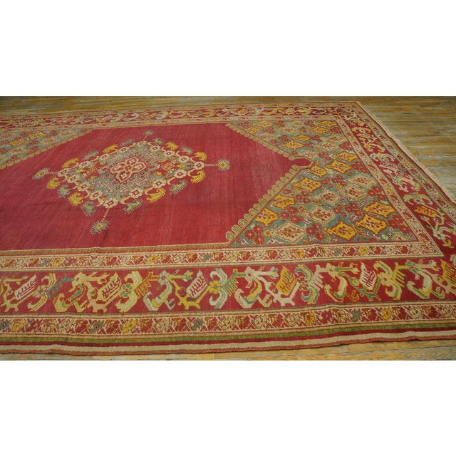 Spellbinding Red-Raspebery Fiedl With Delicate Medallion Pattern Antique Turkish Ghiordes Oushak Rug For Sale - Image 10 of 12