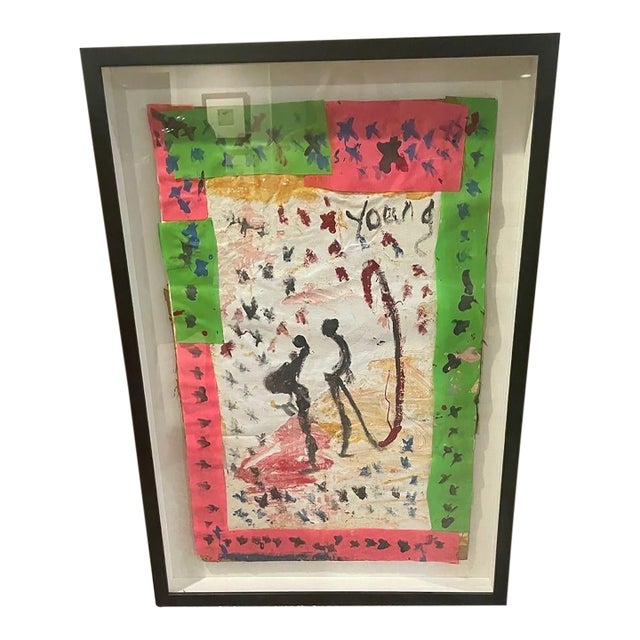 Purvis Young 1990s Mixed Media Painting, Signed, Framed, 36.50” X 26” For Sale