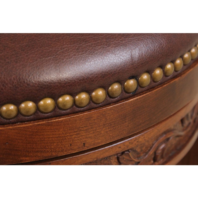 Brown Set of 3 Stickley Cherry Leather Seat Counter Stools For Sale - Image 8 of 16