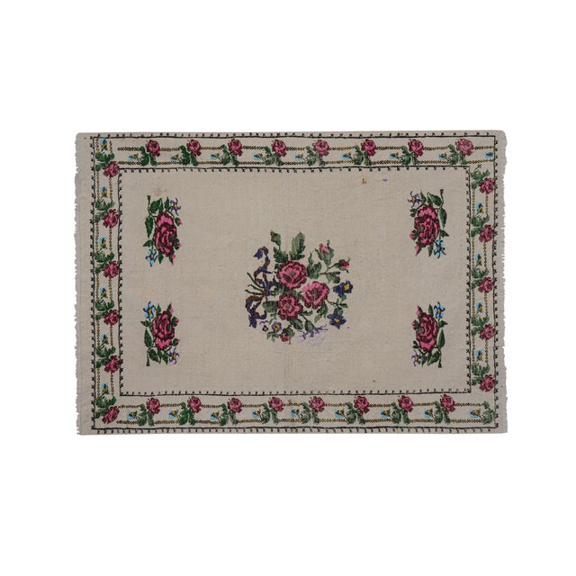 Vintage Aubusson Floral Turkish Kilim Rug 3'1'' X 4'4'' 37" x 53'' / 94 x 134 Cm Hand woven with high quality pure wool...