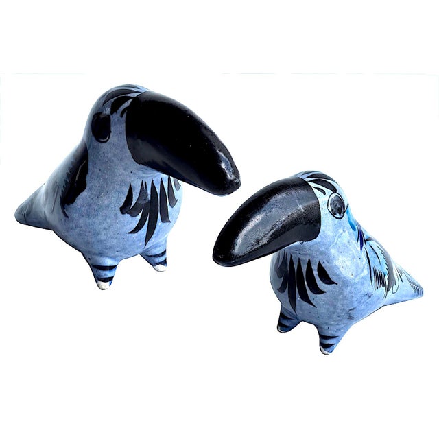 1970s 1970s Tonalá Mexico Ceramic Blue Toucan Bird Figurine For Sale - Image 5 of 14
