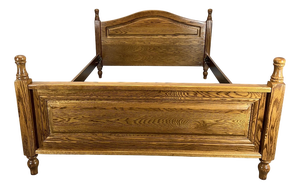 Vintage French Louis XVI Style Oak Double Bed Frame with Carved Headboard