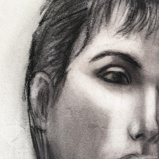 An original vintage black-and-white charcoal portrait drawing by Oklahoma artist and commercial illustrator Donna Foreman...