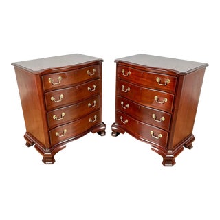 1990s Councill Mahogany Chippendale 4 Drawer Chest Bedside Table Nightstands - Pair For Sale