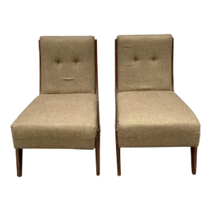 1940s Pair of Italian Walnut Burl Slipper Chairs