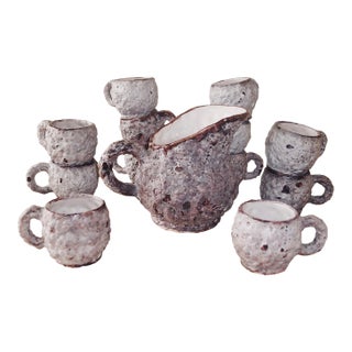 1970s c.a.s. Vietri Fat Lava Ceramic Mug and Pitcher Set, 12 Pieces For Sale