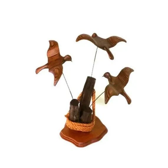 1970s Mid Century Kinetic Wood Flying Birds For Sale - Image 5 of 5
