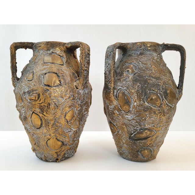 Vintage Gilded Moired Ceramic Vases, 1960s, Set of 2 For Sale - Image 11 of 11