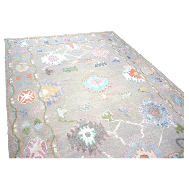 Gray 21st Century Turkish Oushak Wool 9x12 Gray, Ivory, Orange & Green Handmade Area Rug #1144212 For Sale - Image 8 of 13