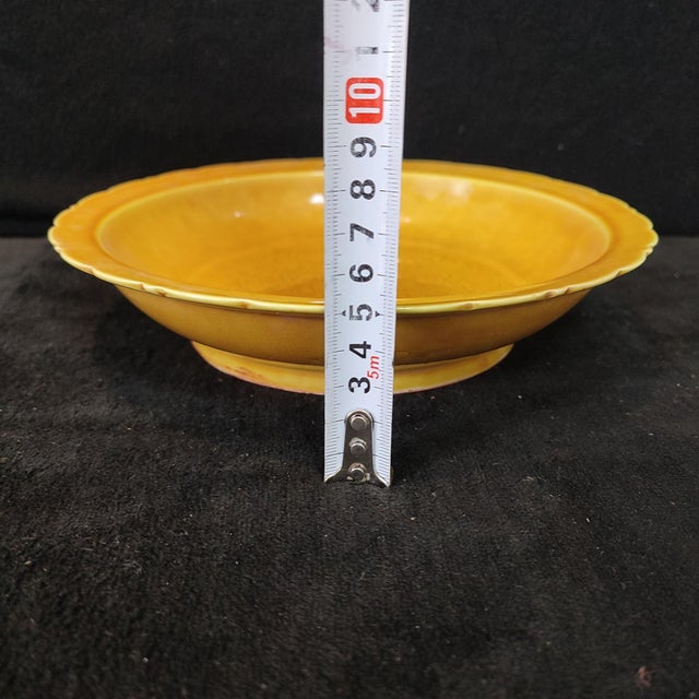 Early 20th Century Chinese Ceramic Plate,Hongzhi Marked Yellow Glaze Porcelain Plate Hand Carved Dragon Pattern For Sale - Image 10 of 10