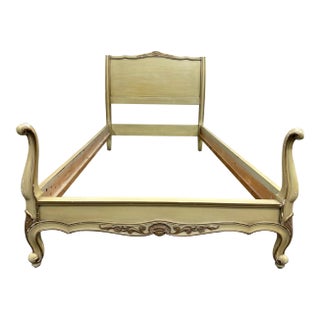Vintage Twin Size French Provincial Louis XV Style French Bisque Cream Bed For Sale