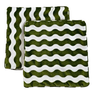 Green Wave Schumacher Pillow Covers- Set of 2 For Sale