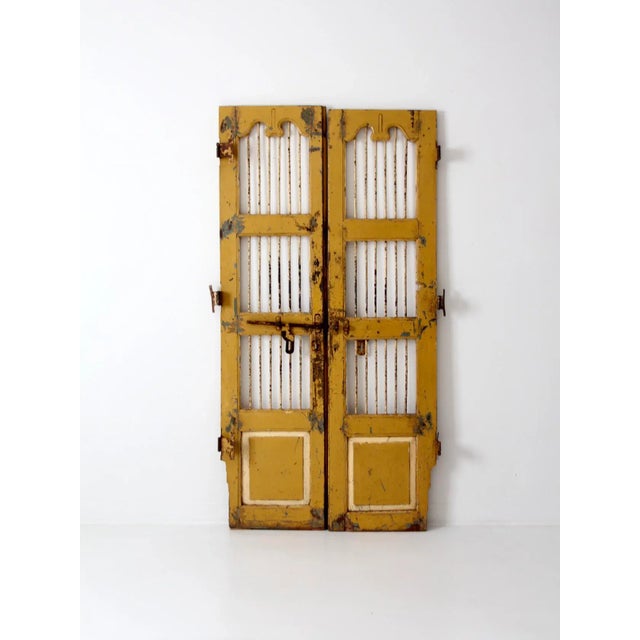 Antique Painted Wood & Iron Doors - - a Pair For Sale - Image 13 of 13