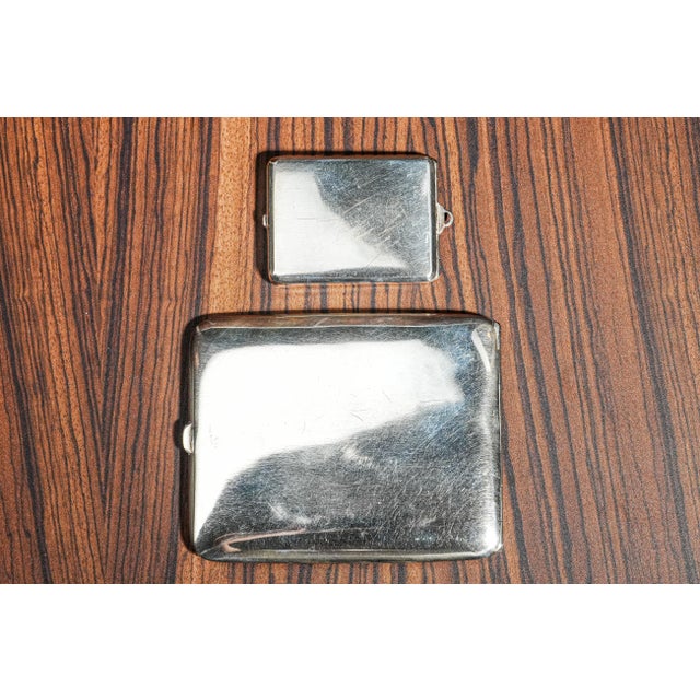 Art Deco Fantastic Art Deco Engine Turned Sterling Silver Enamel Antique Cigarette Case and Vesta Tobacciana For Sale - Image 3 of 15
