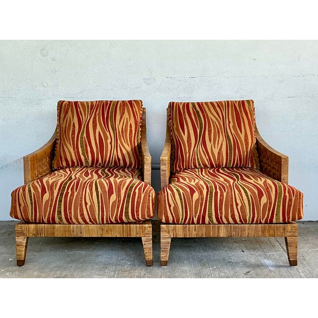 Camel Vintage McGuire Woven Rattan “St Germaine” Lounge Chairs - A Pair For Sale - Image 8 of 12