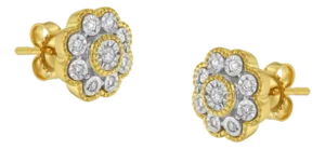 14K Yellow Gold Plated .925 Sterling Silver 1/6 Cttw Miracle-Plate Set Diamond Floral Stud Earrings (I-J Color, I2-I3 Clarity)