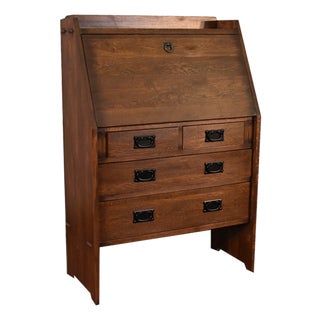 Arts and Crafts Mission Solid Oak Secretary Desk - Dark Brown For Sale