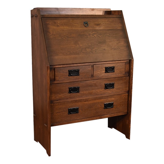 Arts and Crafts Mission Solid Oak Secretary Desk - Dark Brown For Sale