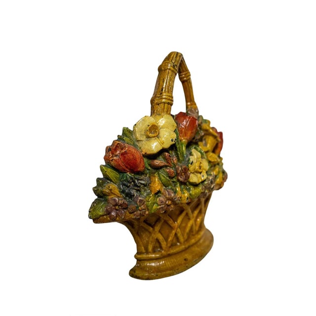 Early 20th Century Painted Cast Iron Flower Basket Doorstop For Sale - Image 6 of 8